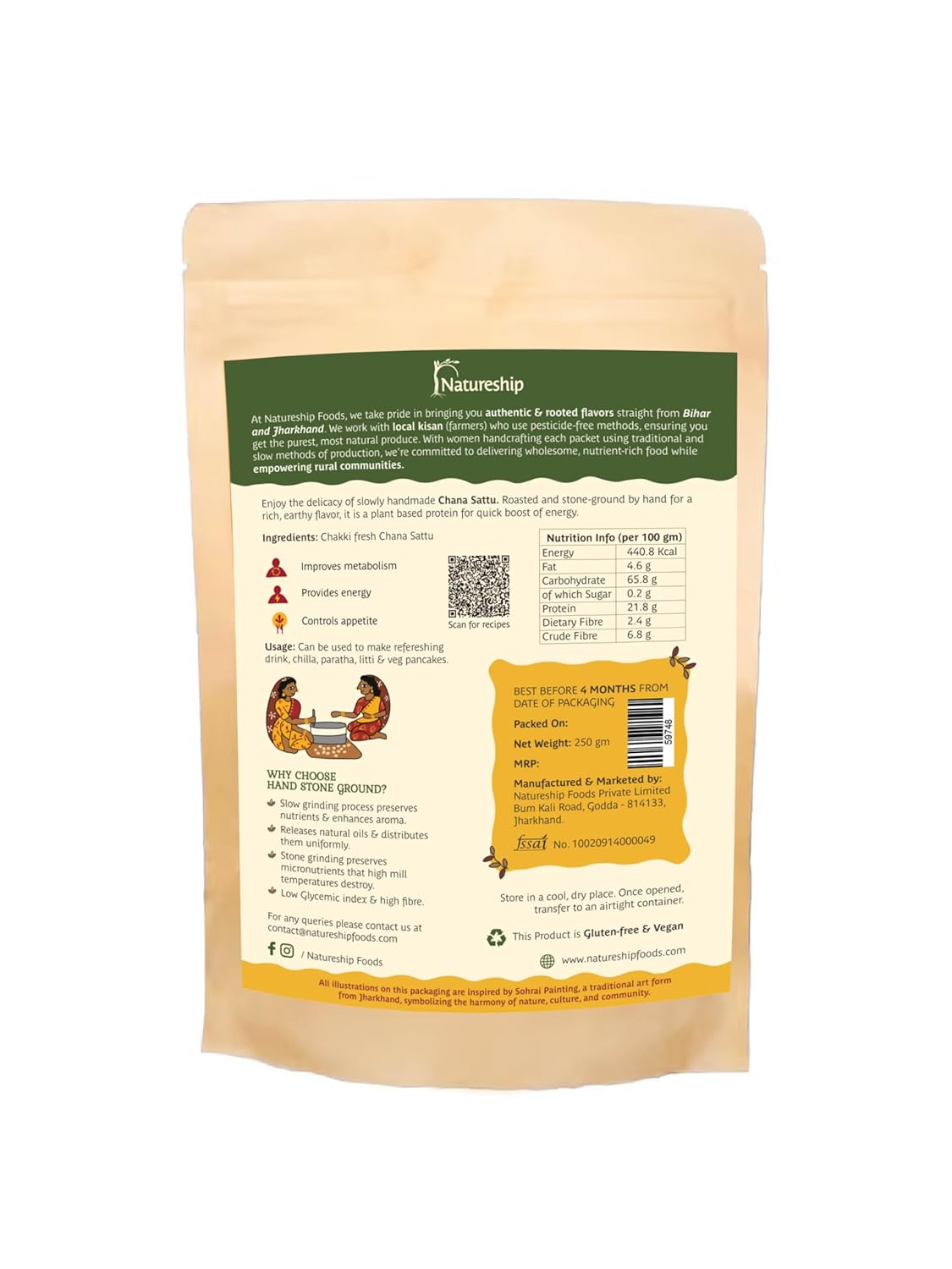 Chana Sattu | Hand Roasted & Stone Ground Chana Sattu – High Protein & High Fiber - Natureship – 500gm