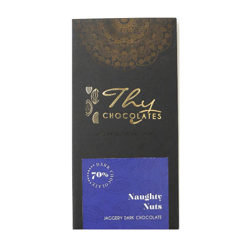 Dark Chocolate | Naughty Nuts Jaggery Dark Chocolate - 70% Dark Chocolate - Bean To Bar - No Additives, Colours & No Added Preservatives - Thy Chocolates - 50gm