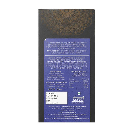Dark Chocolate | Naughty Nuts Jaggery Dark Chocolate - 70% Dark Chocolate - Bean To Bar - No Additives, Colours & No Added Preservatives - Thy Chocolates - 50gm