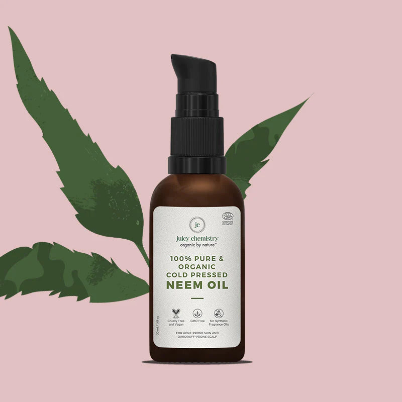 Neem Oil | Suitable For Acne Prone Skin - Cosmos Organic - Cold Pressed - Vegan, Cruelty Free &  No Synthetic Fragrances - Juicy Chemistry - 30ml