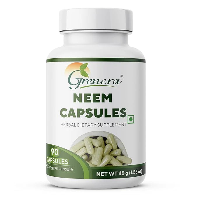 Capsules | Neem Capsules (500mg per Capsules) - Vegan, Gluten Free, Non Gmo, Preservatives Free & No Additives - Grenera – 90 Capsules