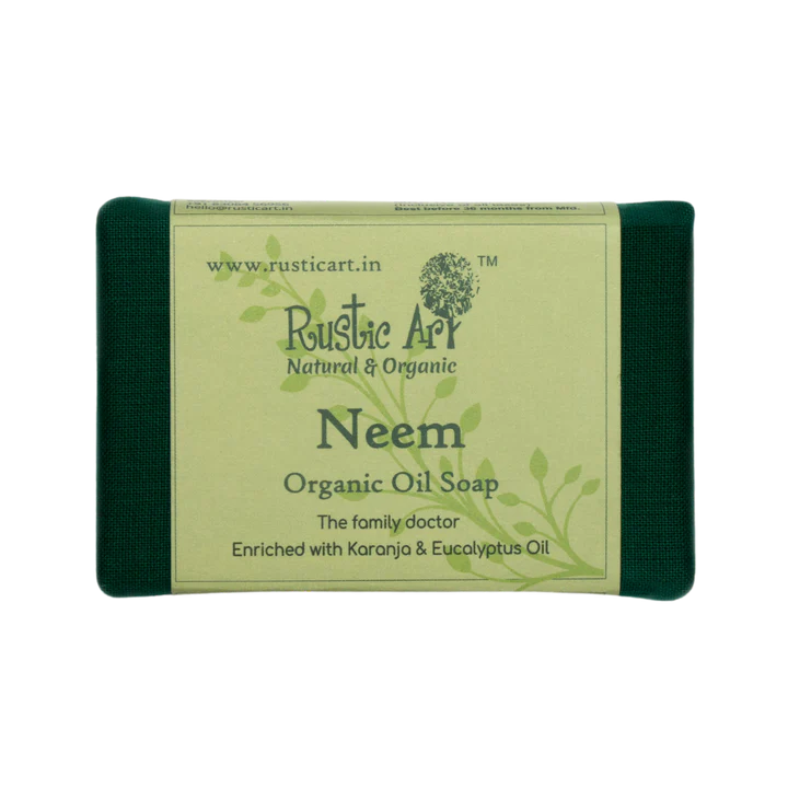 Oil Soap - Neem - Enriched With Karanja & Eucalyptus Oil - Rustic Art - 100gm
