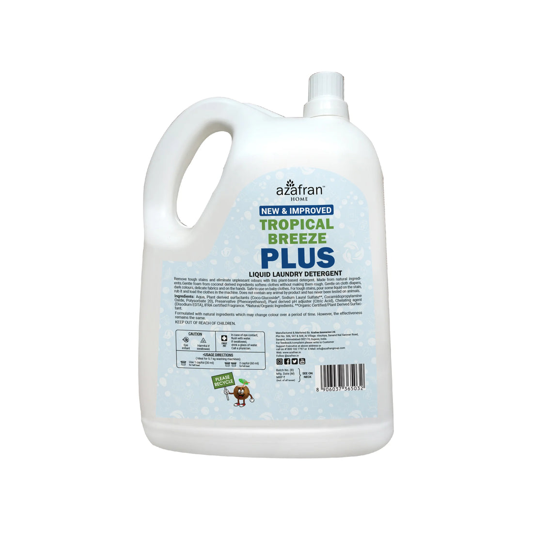 Laundry Detergent | Tropical Breeze Plus (Liquid) - Suitable For All Fabric Types - Vegan, Cruelty Free & Chemical Free - Azafran - 2000ml