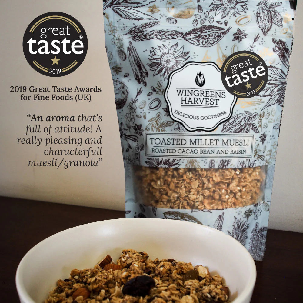 Toasted Millet Muesli - Roasted Cacao Bean & Raisin - Wingreens Harvest - 250gm