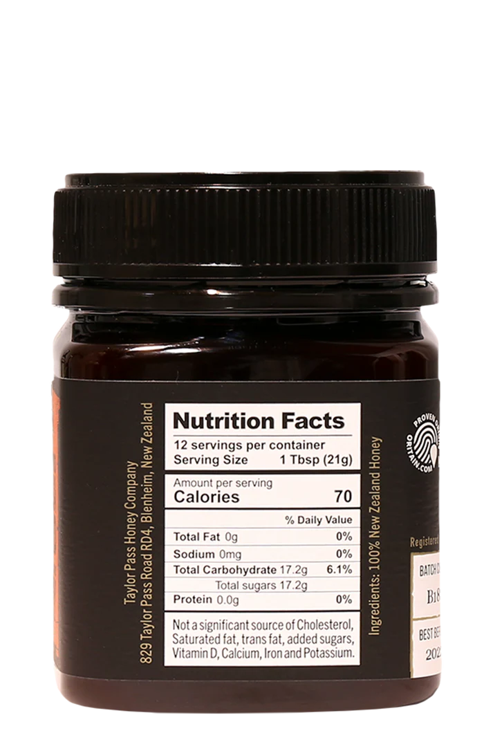 Honey | New Zealand Manuka Blend Honey - MG050 - Antibiotic Free - Taylor Pass Honey - 250gm