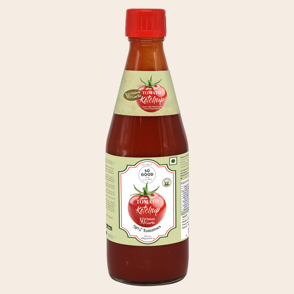 Tomato Ketchup | 70% Tomatoes – Natural – No Onion, No Garlic, No Added Flavors, Colour, Chemicals & No Added Preservatives – So Good – 480gm
