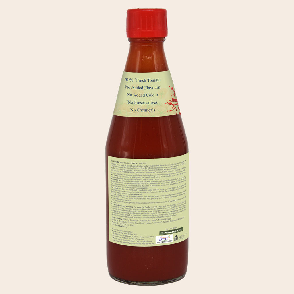 Tomato Ketchup | 70% Tomatoes – Natural – No Onion, No Garlic, No Added Flavors, Colour, Chemicals & No Added Preservatives – So Good – 480gm