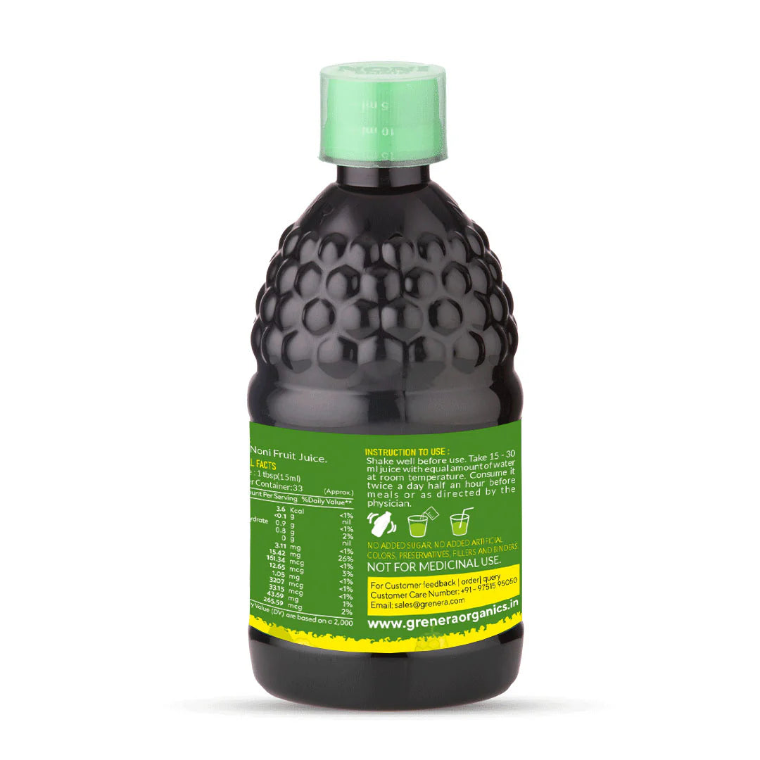 Noni Juice| Organic Noni Fruit Juice -Vegan, Non GMO - No Added Sugar, Flavors, or Preservatives- Grenera 500ml