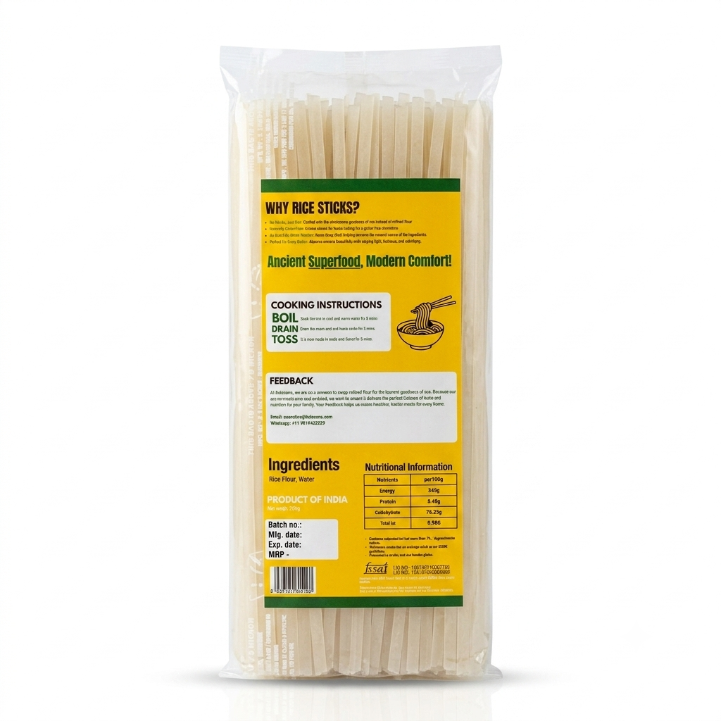 Noodles | Rice Sticks Fetticcine -Gluten Free,Vegan- Asian Style & Pad Thai Ready -Baked Not Fried -No Refined Wheat Flour , No Maida-No Artificial Additives, No Preservatives – Kuizeens – 220gm