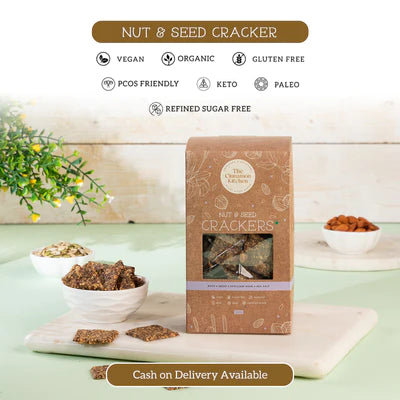 Nut and Seed Crackers - Vegan, Gluten Free, Sugar Free, Keto Friendly, Low Calorie & Pcos Friendly - The Cinnamon Kitchen - 150gm
