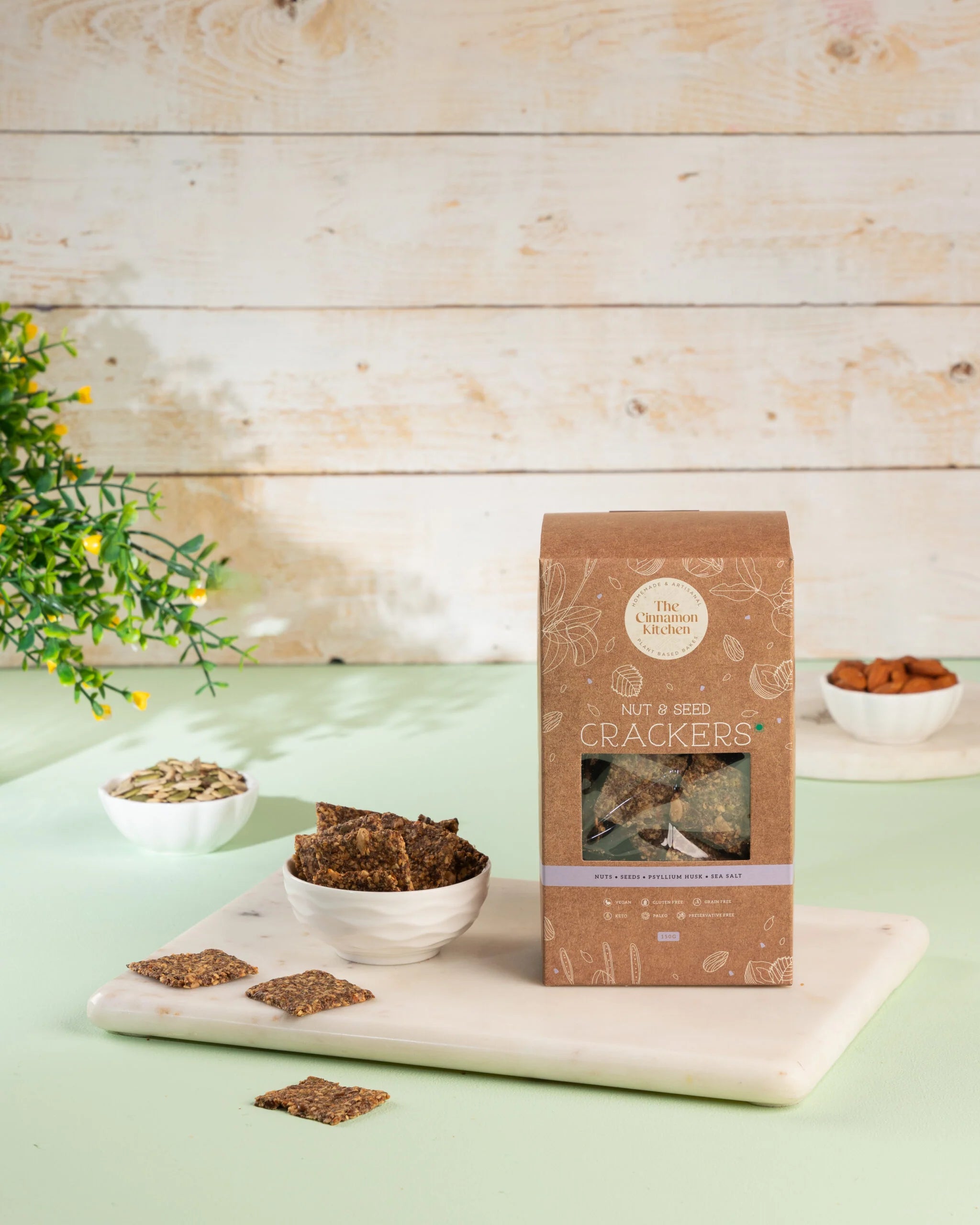 Nut and Seed Crackers - Vegan, Gluten Free, Sugar Free, Keto Friendly, Low Calorie & Pcos Friendly - The Cinnamon Kitchen - 150gm
