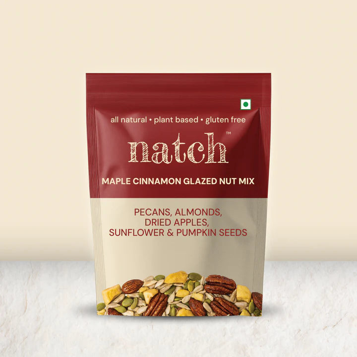 Nut Mix | Maple Cinnamon Glazed Nut Mix -Pecans, Almonds, Dried Apples, Sunflower & Pumpkin- All Natural, Plant Based – Vegan, Gluten Free,- Non GMO & No Added Artificial Flavor – natch – 120gm