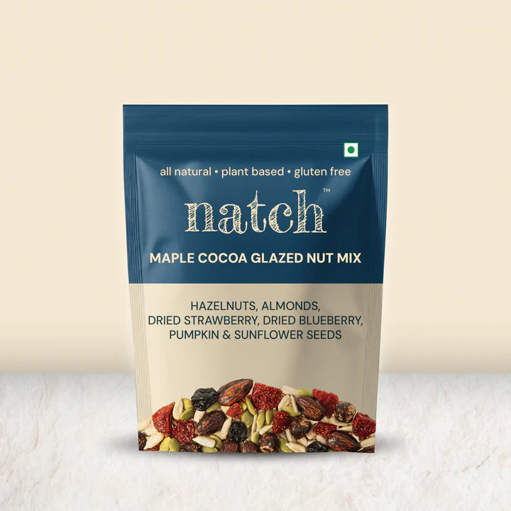 Nut Mix | Maple Cocoa Glazed Nut Mix (Hazelnuts, Almonds, Dried Strawberry, Dried Blueberry, Pumpkin & Sunflower Seeds)- All Natural, Plant Based – Vegan, Gluten Free,- Non GMO & No Added Artificial Flavor – natch – 120gm