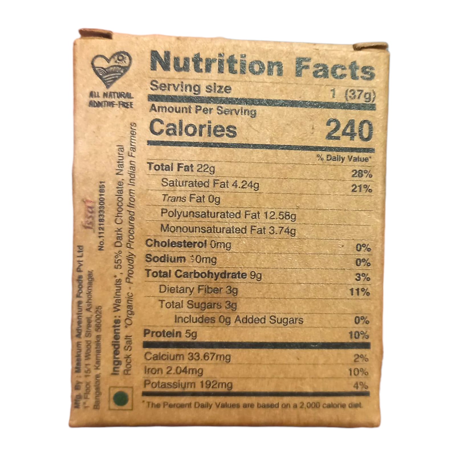 Bar | Nutjob - Walnut Bar (Made With Certified Organic Nuts) - Vegan & Gluten Free, Dairy, Honey Free, High In Protein & No Added Sugar - Tthe Huda Bar - 40gm