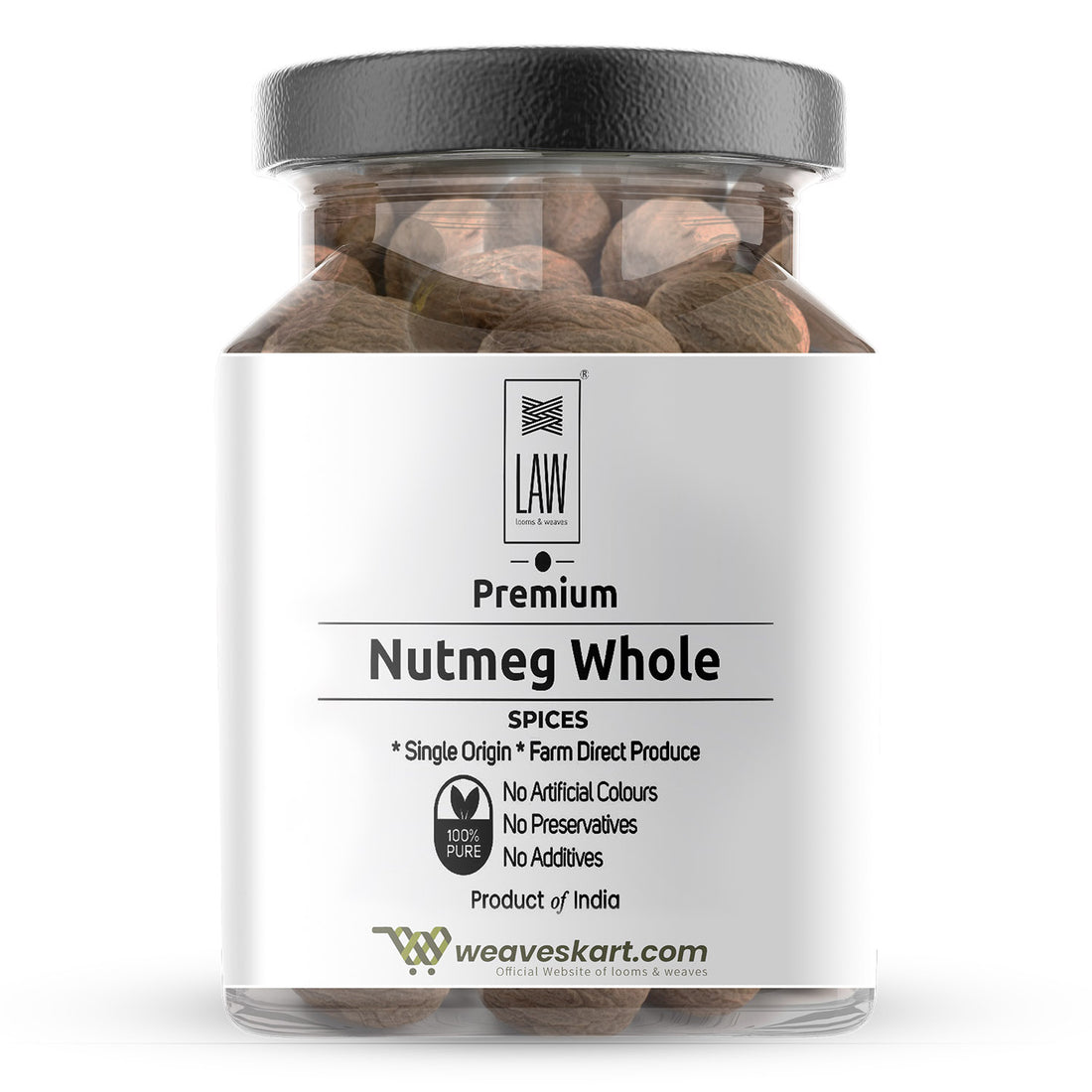 Nutmeg Whole | Farm Direct Produce (Single Origin) – Organic – Vegan, Gluten Free, Non Gmo, No Artifical Colours, No Preservatives & No Additives – Looms And Weaves – 200gm