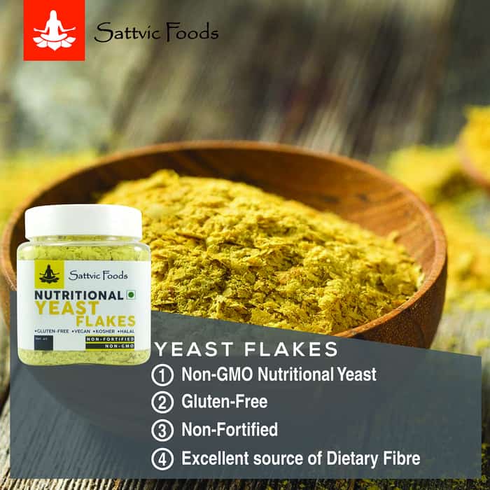 Nutritional Yeast Flakes - Natural - Indian - Vegan, Gluten Free, Rich In Protein, Rich In Fiber, Rich In Vitamin B, Non Fortified, Non GMO, Kosher & Halal - Sattvic Food - 60gm