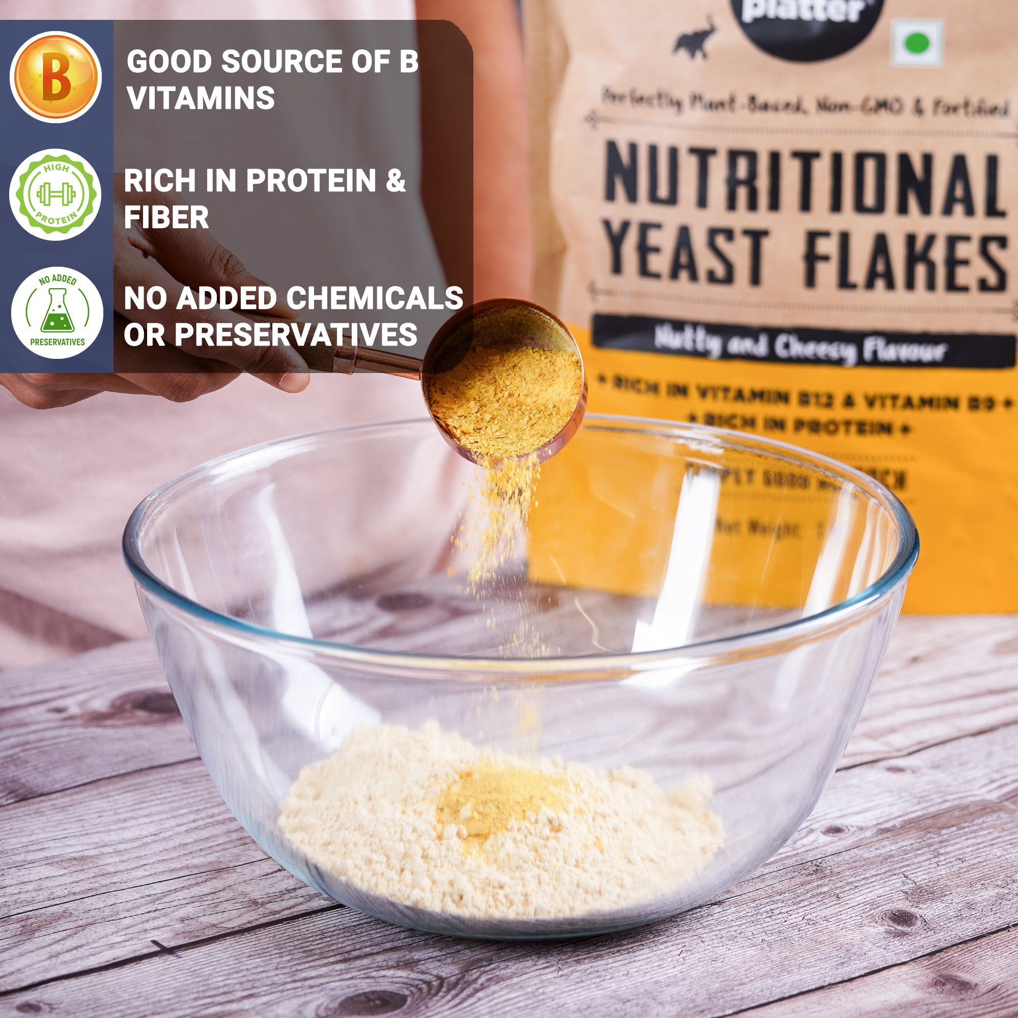 Yeast Flakes | Nutritional Yeast Flakes – Nutty And Cheesy Flavour – Perfectly Plant Based, Non GMO & Fortified – Organic – Vegan, Gluten Free, High In Vitamin B12, Vitamin B9 & High In Protein – Urban Platter – 1000gm