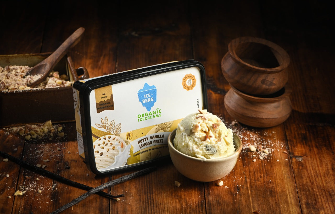 Nutty Vanilla Ice Cream | (Made From A2 Milk & Sweetened With Stevia) - Sugar Free - Iceberg Organic Ice Cream – 400ml