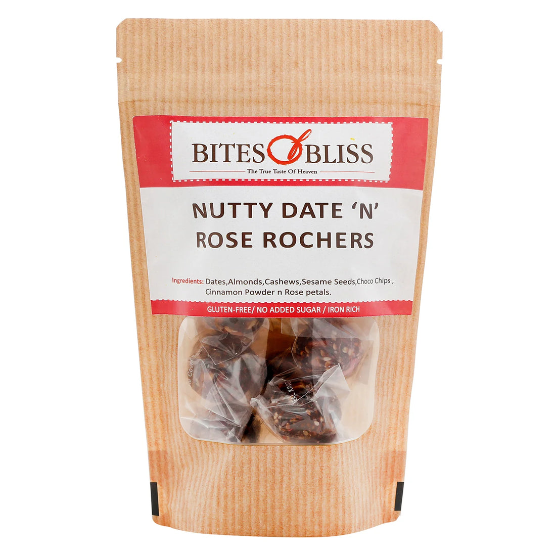 Nutty Date Rose Rochers | Gluten Free, No Added Preservatives, No Added Sugar & Rich In Iron - Bites Of Bliss - 115gm