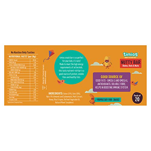 Nutty Bar | (Dates, Oats & Nuts) - Natural - No Added Sugar - Timios - Pack Of 20