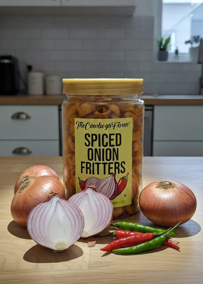 Spiced Onion Fritters - Made with Ragi, Rice Flour & Urad Dal – No Palm Oil ,No Added Ajwain ,No Preservative Free & Chemical Free – The Cow Boys Farm – 150 gm