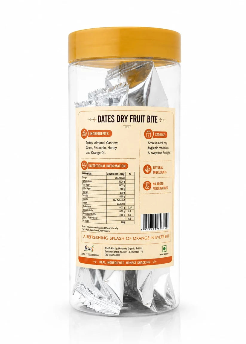 Date Dry Fruit Bites (Date Orange Squares) - Made with Real Dates and Premium Dry Fruits-No Artificial Flavors or Preservatives - Nature&