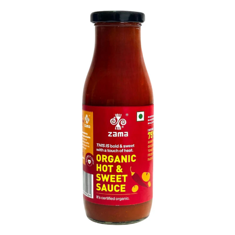 Sauce | Organic Hot & Sweet Sauce - Certified Organic - 100% Natural - No Preservatives, Thickeners, Stabilisers & No Artificial Colours And Flavours - Zama Organic - 330gm
