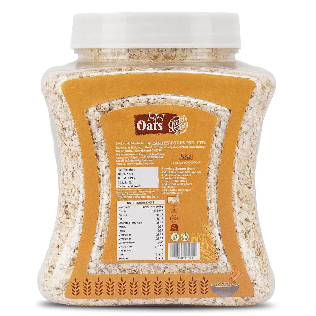 Oats | Instant Oats - 100% Natural - Gluten Free, High In Fiber, No Added Preservatives & No Added Sugar - Organic Nation - 600gm