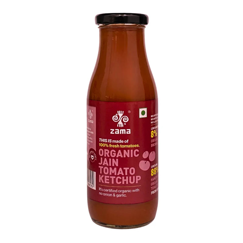 Tomato Ketchup | Jain - Certified Organic - No Onion, No Garlic, No Artificial Colour, Flavour & Preservatives Free - Zama Organics - 300gm