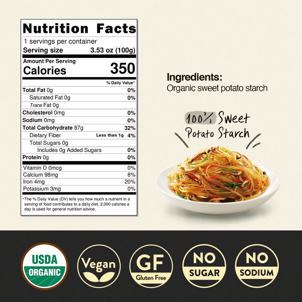 Noodles | Organic Glass Noodles - 100% Sweet Potato Starch - Vegan, Gluten Free, No Sugar & No Sodium - O&