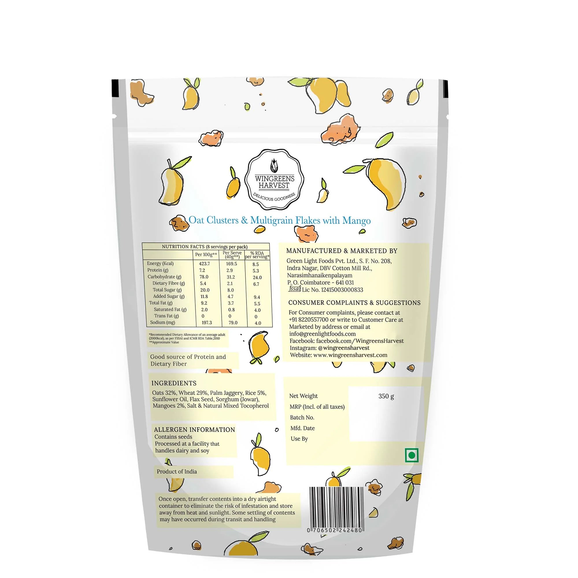 Oat Clusters & Multigrain Flakes With Mango - Wingreens Harvest - 350gm