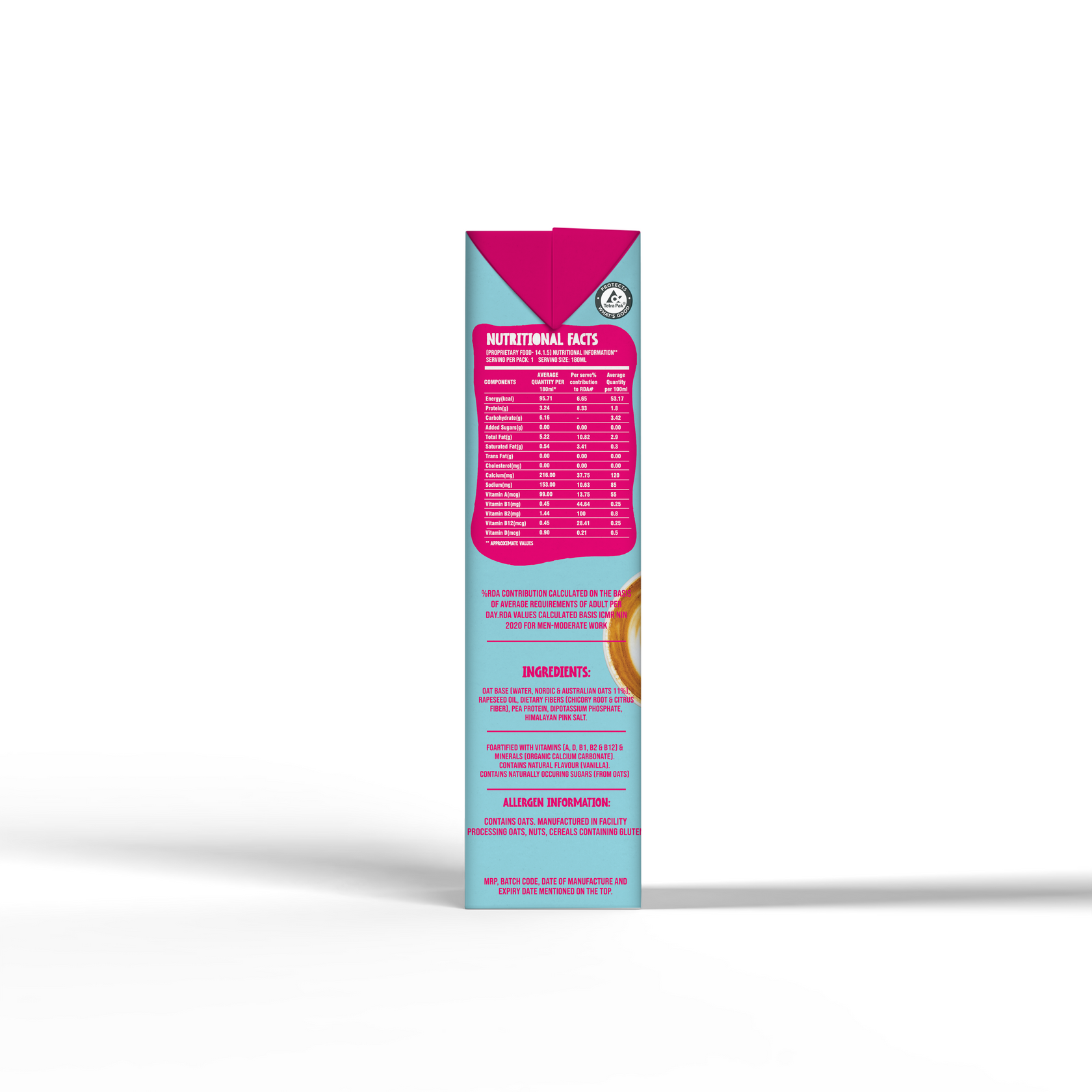 Oat Drink | Barista Edition – 80% More Protein & Dietary Fibers – Cruelty Free, Soya Free, Non GMO, No Added Sugar, Preservatives, Cholesterol, No Artificial Flavors & Colors – VDC – 180ml