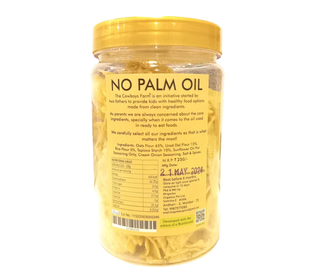 Chips | Oats Lentil Chips – Gluten Free, No Palm Oil, No Flavor Enhancer, No Artificial Colors & No Added Preservatives – Natural Ingredients – The Cowboys Farm – 180gm