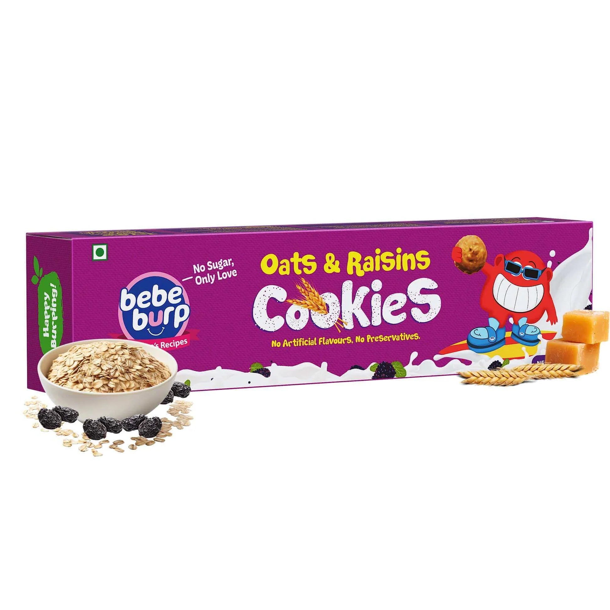 Cookies | Oats & Raisins - Everyday Delight - Refined Sugar Free, No Stabilizers, No Emulsifiers, No Artificial Flavors & No Preservatives - Bebe Burp- 150gm