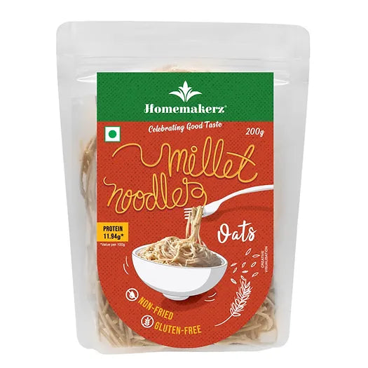 Noodles | Oats Millet Noodles – 11.94g Protein – Non Fried – Gluten Free, No Added Preservative, No Sugar & No Added Colour, MSG Free – Homemakerz – 200gm
