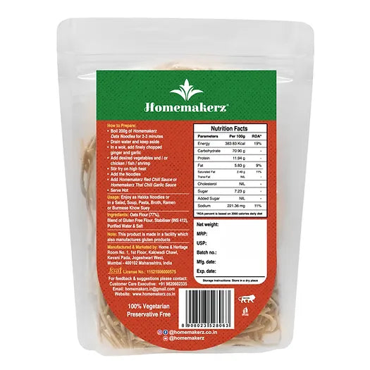 Noodles | Oats Millet Noodles – 11.94g Protein – Non Fried – Gluten Free, No Added Preservative, No Sugar & No Added Colour, MSG Free – Homemakerz – 200gm