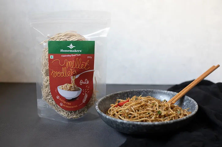 Noodles | Oats Millet Noodles – 11.94g Protein – Non Fried – Gluten Free, No Added Preservative, No Sugar & No Added Colour, MSG Free – Homemakerz – 200gm