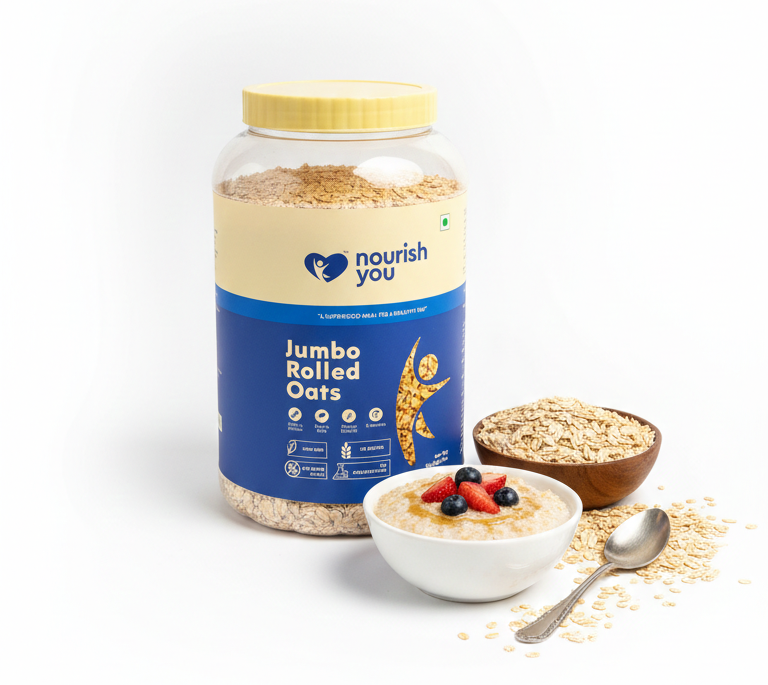 Oats | Jumbo rolled oats - High In Fiber And Protein - Vegan & Gluten Free -Non GMO , No Preservatives & No Added Sugar - Nourish You - 1000gm