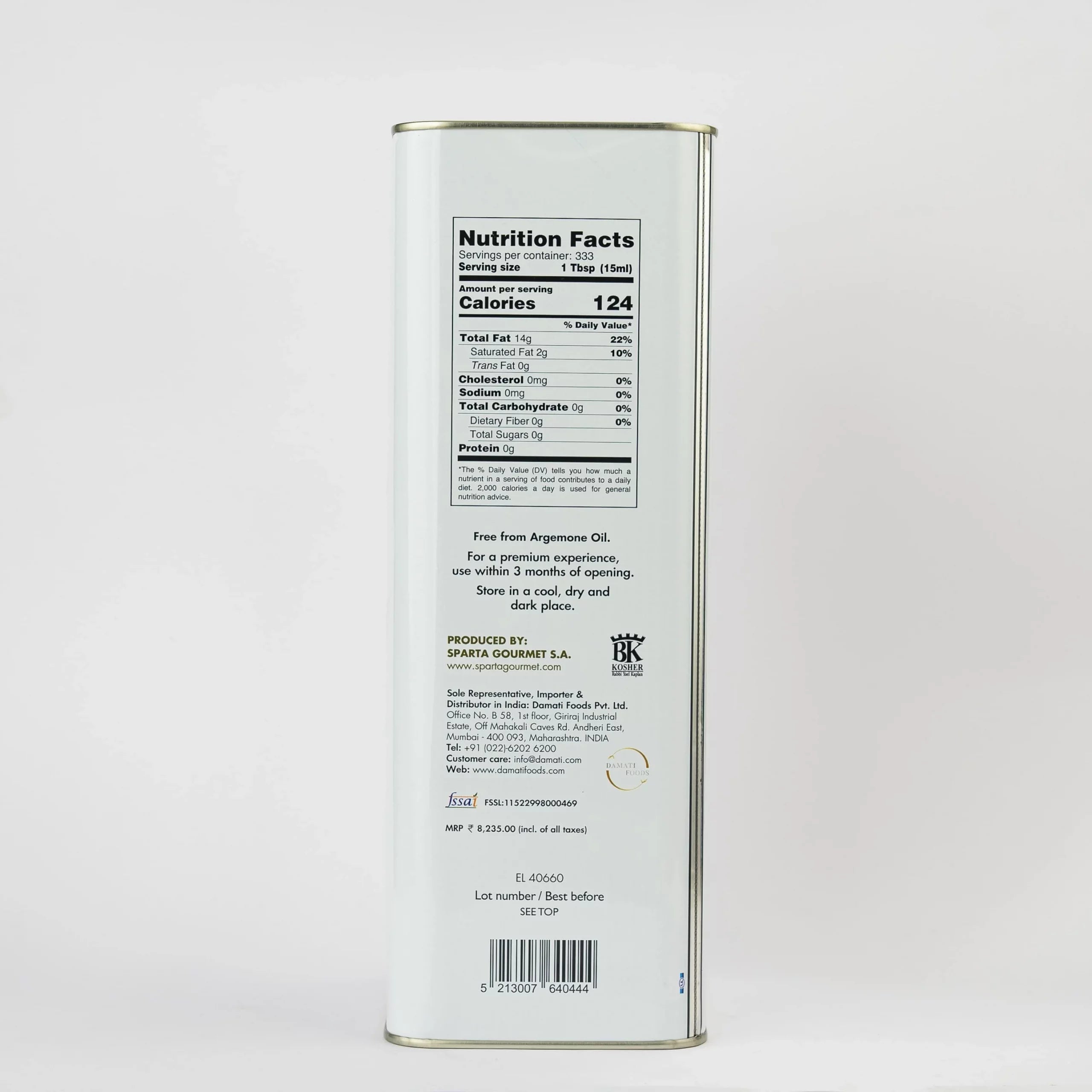 Olive Oil | Greek Olive Oil (Extra Virgin) – Cold Extraction – Cholesterol Free – Vegan, Gluten Free & Sugar Free - Sparta Gourmet – 5000ml