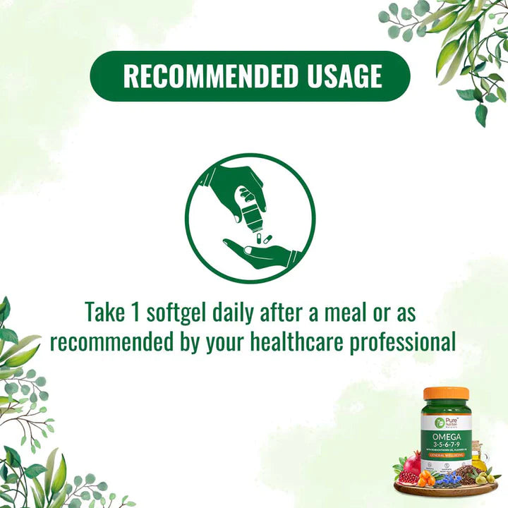 Omega | 3-5-6-7-9 (With Sea buckthorn Oil & Flaxseed Oil) - Natural - Promotes Cognitive Health, Support Heart health & Helps Improve Lipid Profile - Pure Nutrition - (1000mg) - 30 Capsules