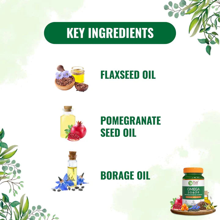 Omega | 3-5-6-7-9 (With Sea buckthorn Oil & Flaxseed Oil) - Natural - Promotes Cognitive Health, Support Heart health & Helps Improve Lipid Profile - Pure Nutrition - (1000mg) - 30 Capsules