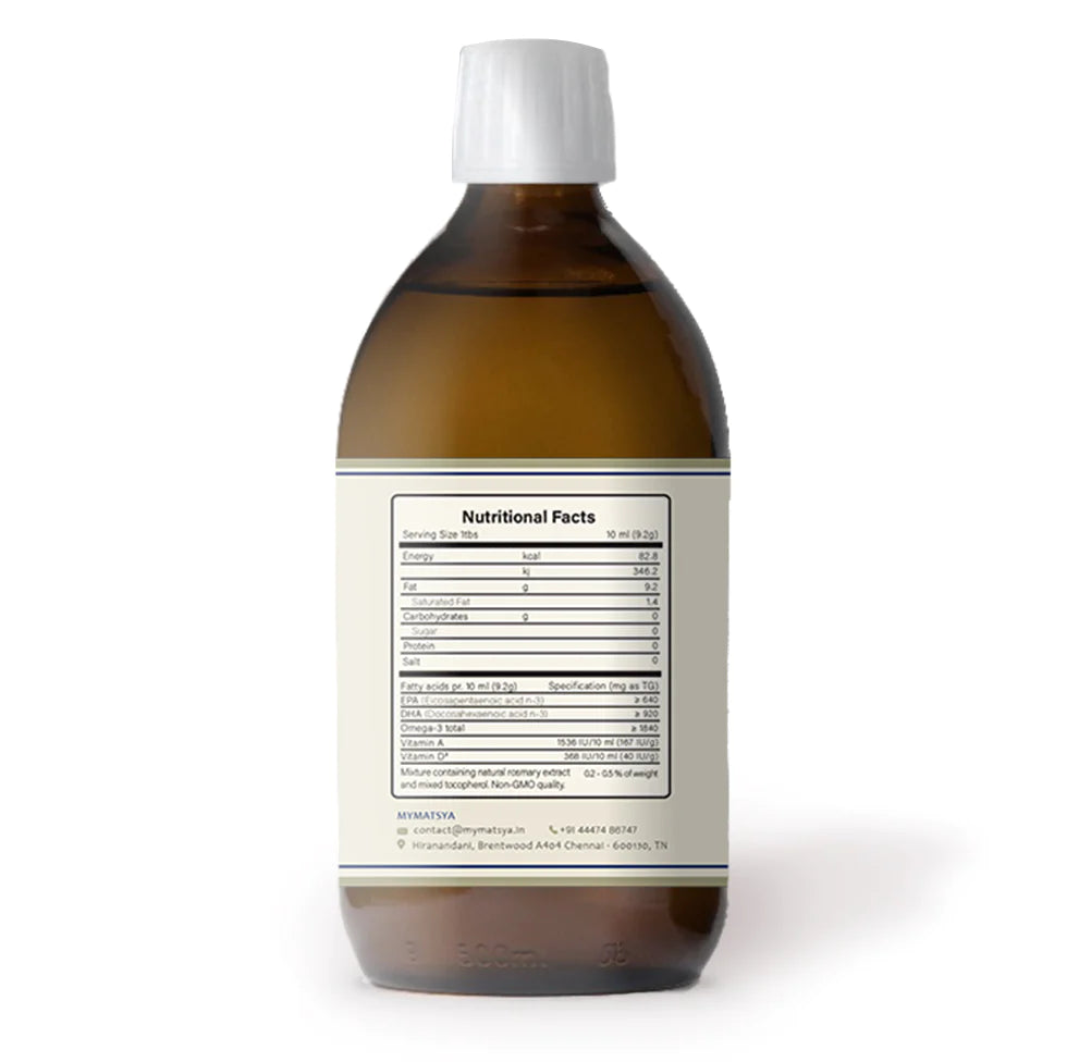 Fish Oil | Cod Liver Oil (Omega 3) – For All Stages Of Life – Supports Your Brain, Eyes, Heart & Bones – Mymatsya – 500ml