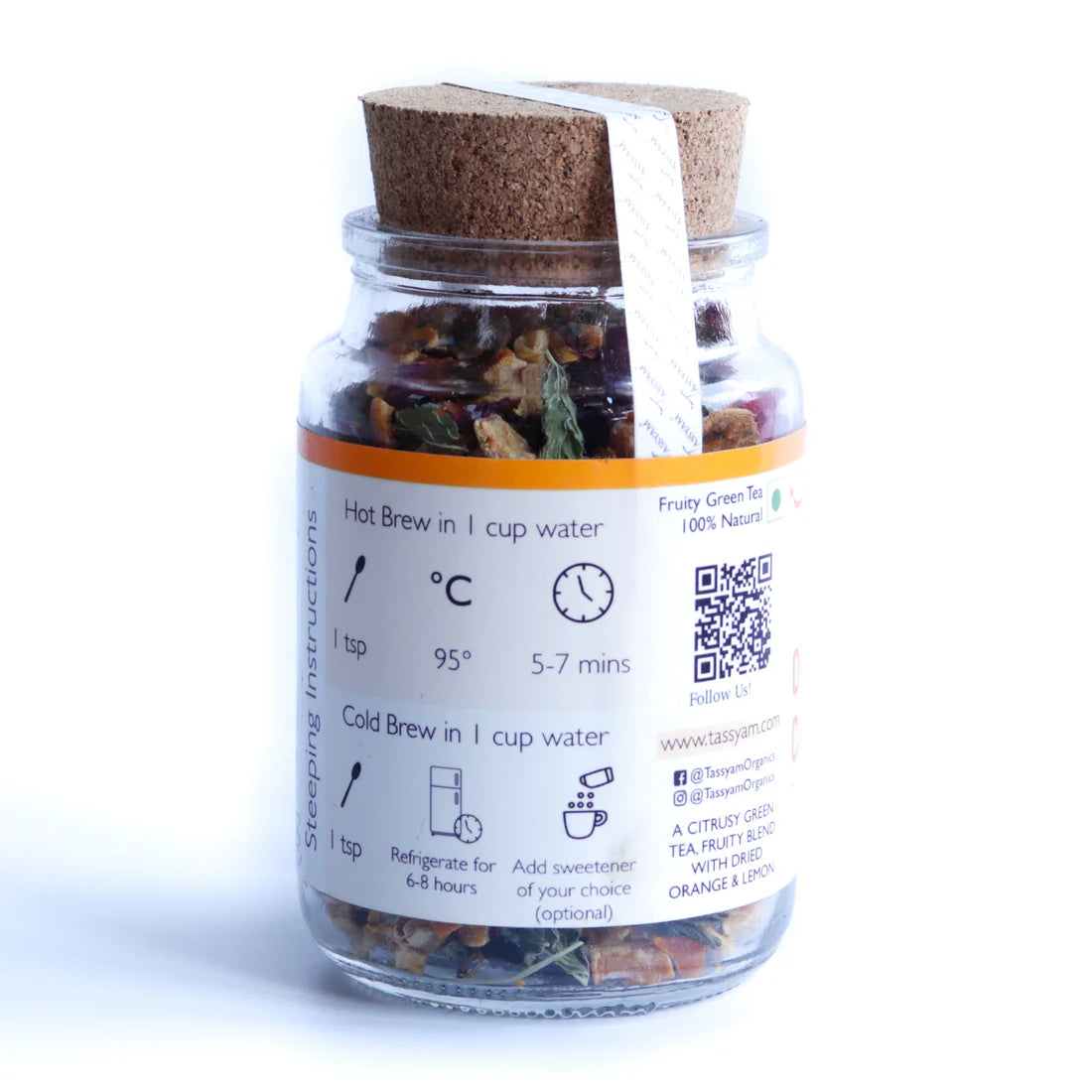 Green Tea | Orange Candy (With Ceylon Cinnamon & Blend With Orange And Lemon Peels) - Fruity Orange - Natural - Darjeeling - No Artifical Flavour - Tassyam Organics - 70gm