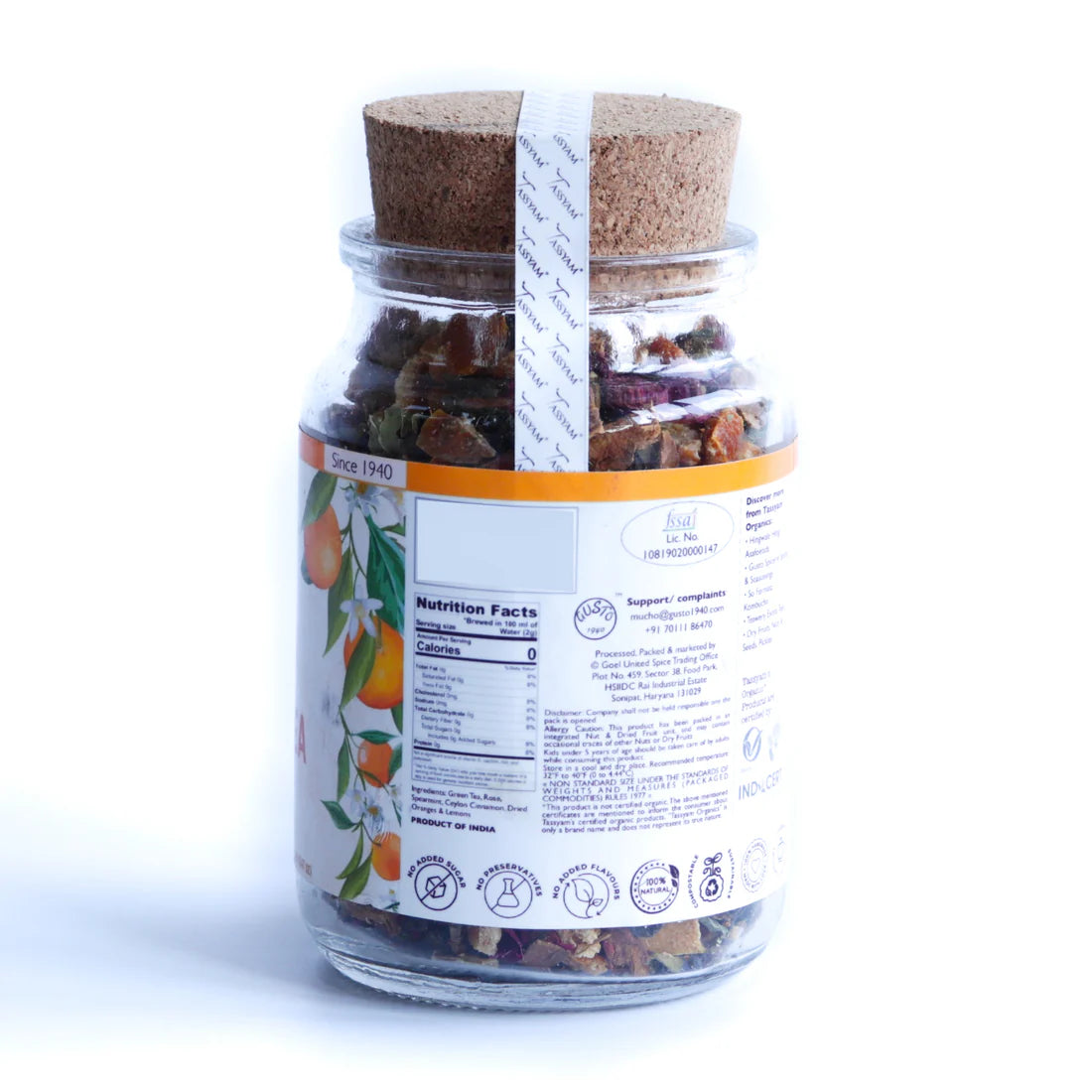 Green Tea | Orange Candy (With Ceylon Cinnamon & Blend With Orange And Lemon Peels) - Fruity Orange - Natural - Darjeeling - No Artifical Flavour - Tassyam Organics - 70gm