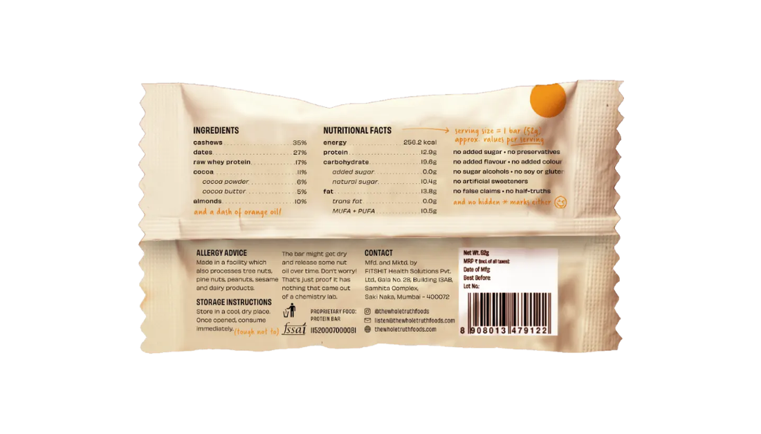 Orange Cocoa 12g Protein Bar – No Added Sugar & Soy Free - The Whole Truth – 52gm