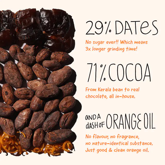 Dark Chocolate | Orange – 71% Cocoa, 29% Dates And A Dash Of Orange Oil - Natural - Indian - No Added Sugar, No Stevia, Maltitol & No Erythritol - The Whole Truth – 80gm