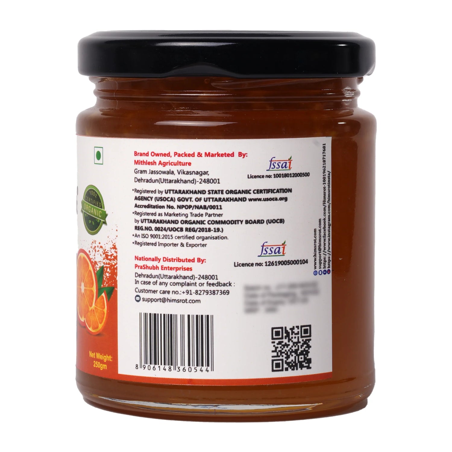 Orange Marmalade | (Made With Real Fruits) - Tasty & Healthy - Certified Organic - Vegan, Gluten Free & No Added Preservatives - Himsrot - 250gm