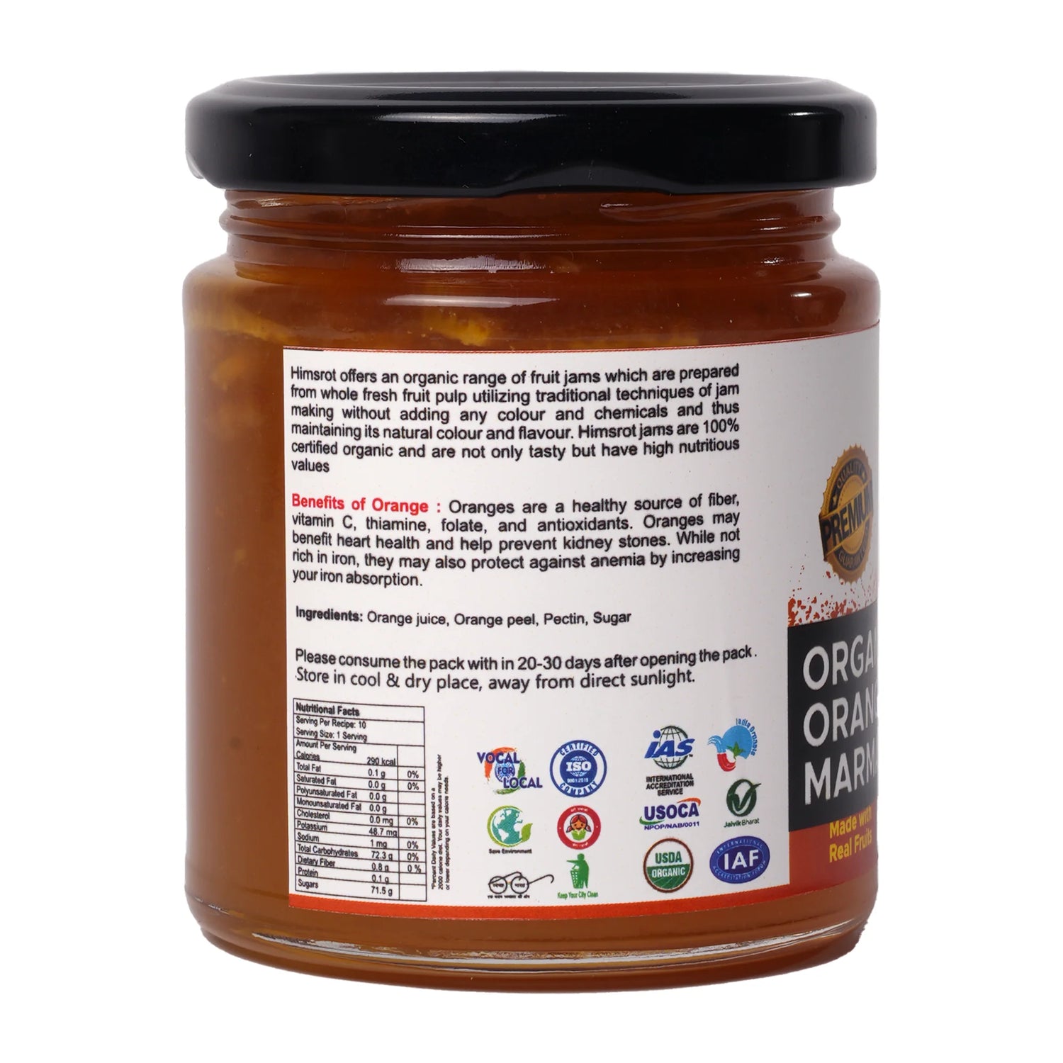 Orange Marmalade | (Made With Real Fruits) - Tasty & Healthy - Certified Organic - Vegan, Gluten Free & No Added Preservatives - Himsrot - 250gm