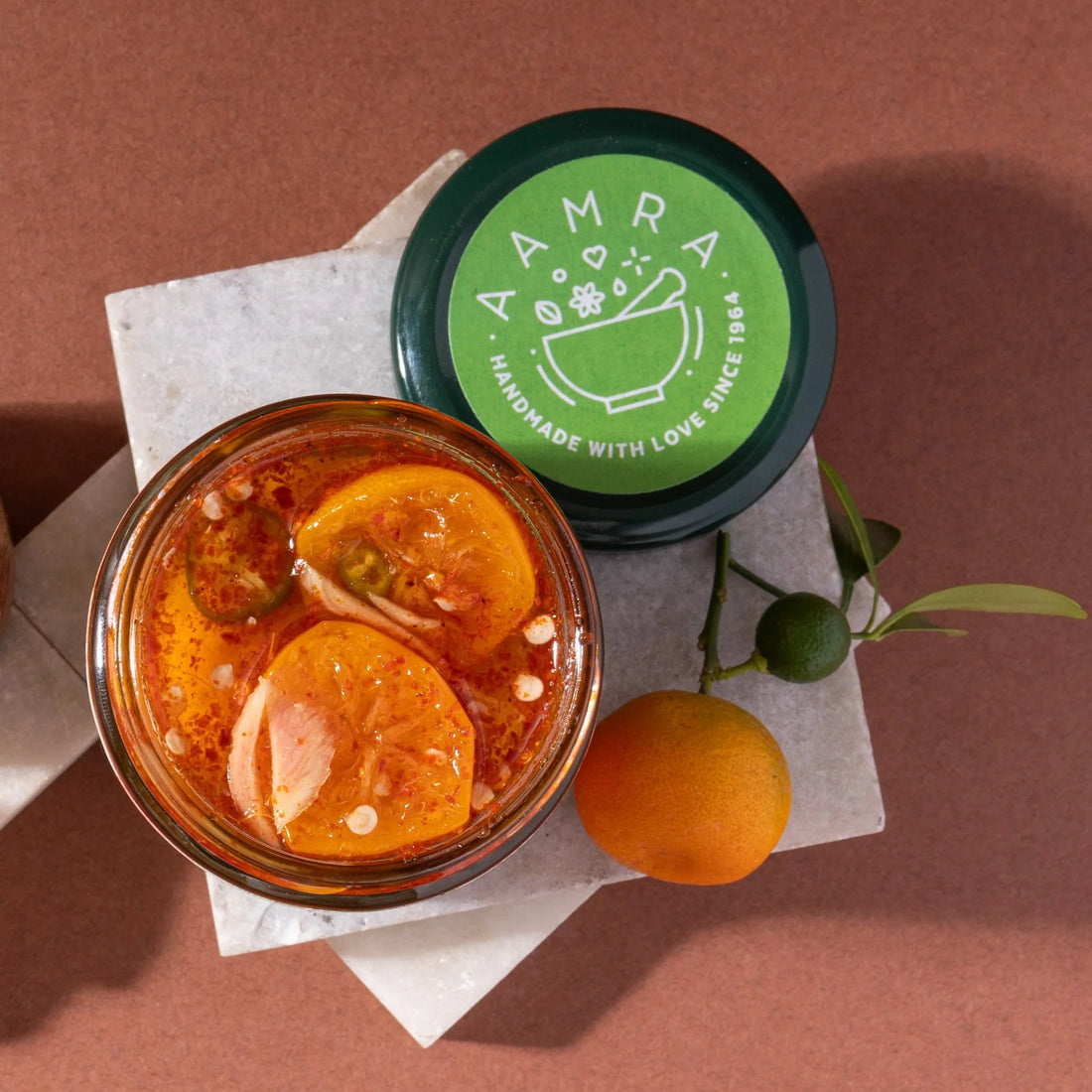 Pickle | Mandarin Orange Pickle - Hot & Sweet - Low Oil & No Artificial Preservatives - Aamra - 220gm