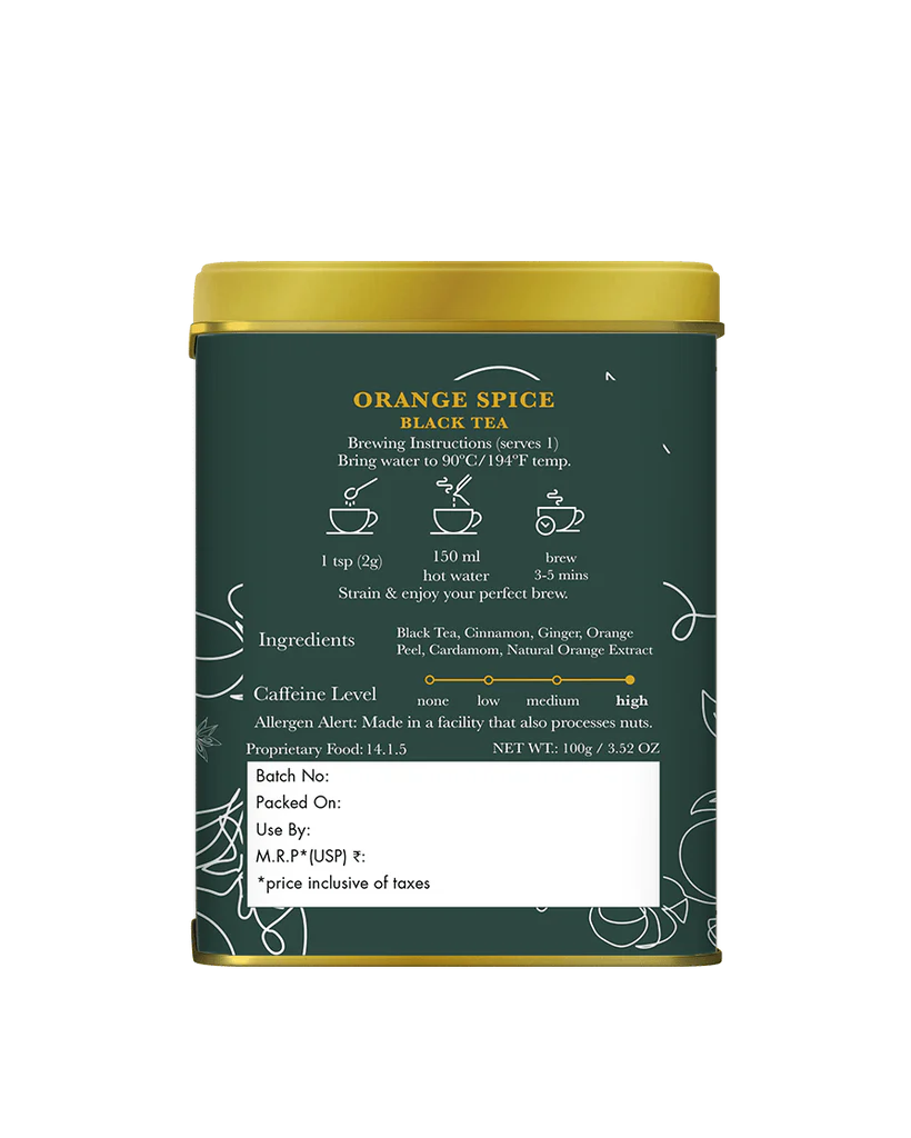 Tea | Orange Spice (Black Tea) - Citrus, Warm Notes - USDA Organic - Luxmi Estates - 100gms